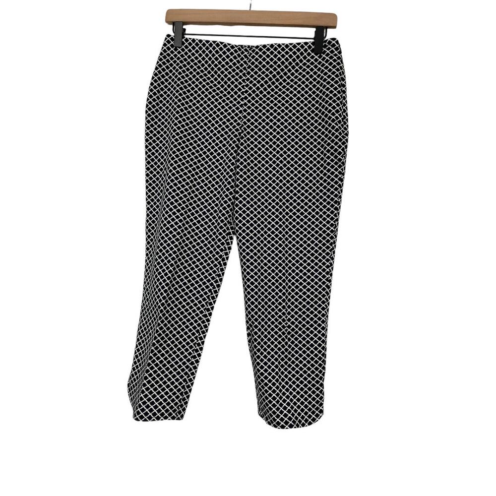 Talbots Womens Navy Blue and White Geometric Pattern Cropped Pants Size 4 Petite